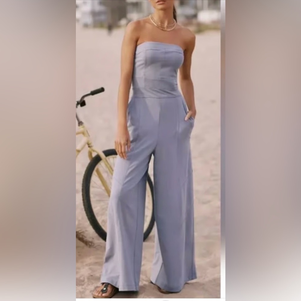 Daily practice by anthropology.Elegant Strapless Gray Jumpsuit